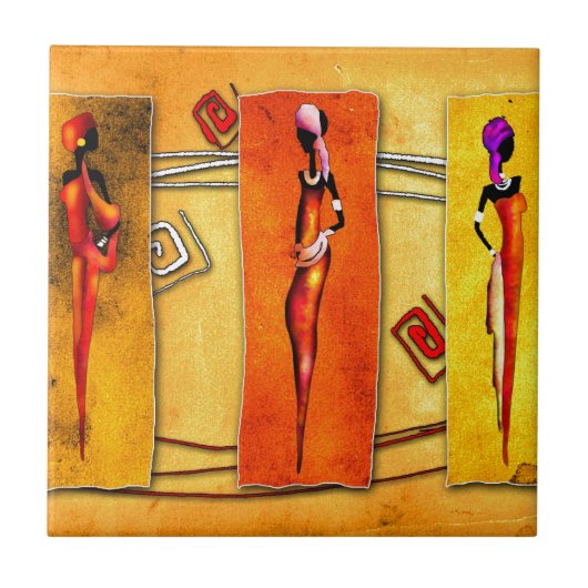 アフリカのレトロのヴィンテージのスタイルのギフト01 タイル (正面)