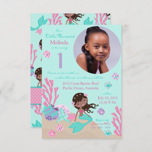 アフリカの人魚の最初誕生日の招待状 招待状 (正面/裏面)