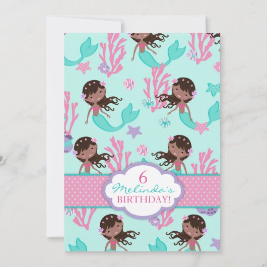 アフリカの人魚の第6誕生日の招待状 招待状 (裏面)