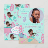 アフリカの人魚の3歳誕生日招待状 招待状 (正面/裏面)