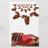 アフリカの動き：万華鏡のように千変万化するパターン地図デザイン 便箋 (正面/裏面)