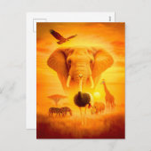 アフリカの動物にゾウと シーズンポストカード (正面/裏面)