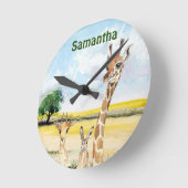 アフリカの動物の保育園 子供部屋 ジラフ ラウンド壁時計 (傾斜)