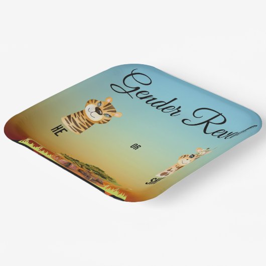 アフリカの動物の性別表示エンクロージャカード ペーパープレート (傾斜あり)