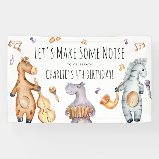 アフリカの動物の誕生日おめでとう カワイイ 横断幕 (横)