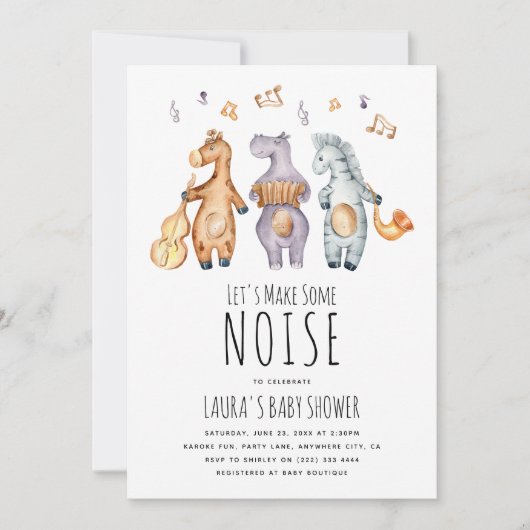 アフリカの動物の赤ちゃんシャワーを騒音にする 招待状 (正面)
