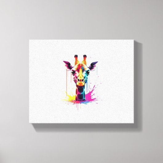 アフリカの動物アート おかしいカラフルなキリン キャンバスプリント (正面)