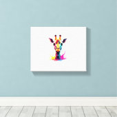 アフリカの動物アート おかしいカラフルなキリン キャンバスプリント (インサイチュ (ウッドフロア))