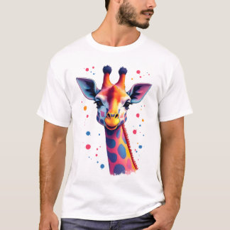 アフリカの動物アート 面白いキリン Tシャツ