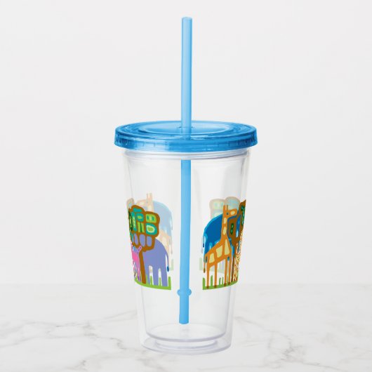 アフリカの動物フォークアート子供のデザイン アクリルタンブラー (右)