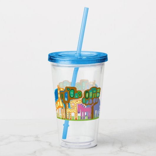 アフリカの動物フォークアート子供のデザイン アクリルタンブラー (裏面)