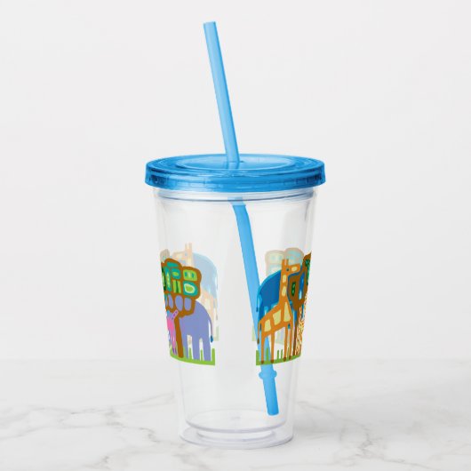 アフリカの動物フォークアート子供のデザイン アクリルタンブラー (左)