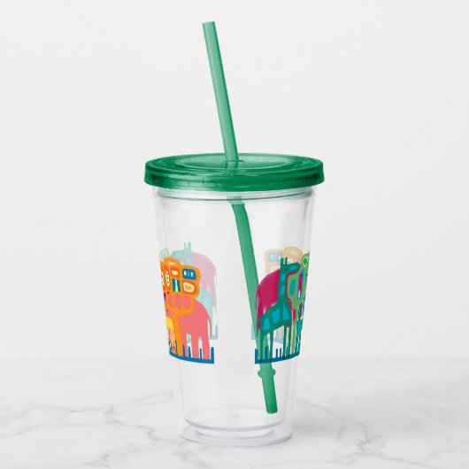 アフリカの動物フォークアート子供のデザイン アクリルタンブラー (左)