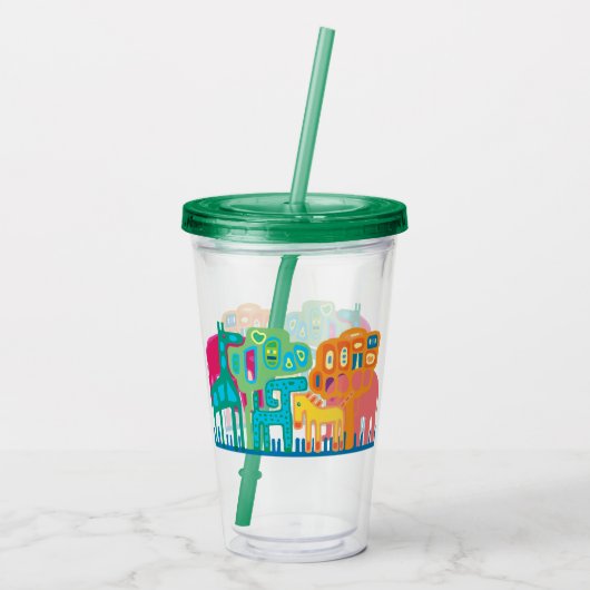 アフリカの動物フォークアート子供のデザイン アクリルタンブラー (裏面)