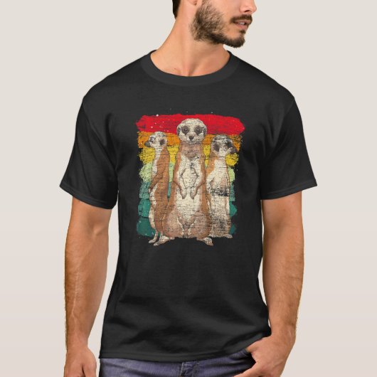 アフリカの動物園 レトロなミーアキャット Tシャツ (正面)