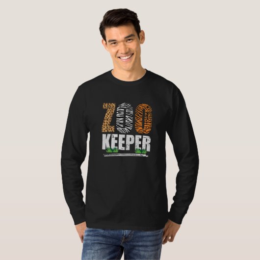 アフリカの動物 動物園の飼育員 ゼブラ キリン Tシャツ (正面フル)