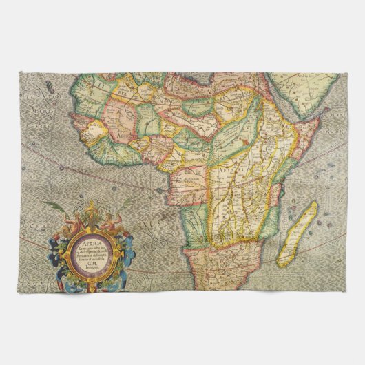 アフリカの古地図ジェラルダス・メルカトルによる世界地図 キッチンタオル (横)
