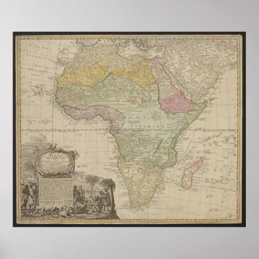 アフリカの古地図、アフリカのプリント、1737年 ポスター (正面)