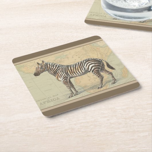 アフリカの地図とゼブラ スクエアペーパーコースター (アングル)