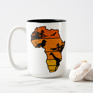 アフリカの地図アフリカサファリ ライオンキリン ヴィンテージ ツートーンマグカップ