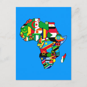 アフリカの地図：国地図内にアフリカの国旗 ポストカード