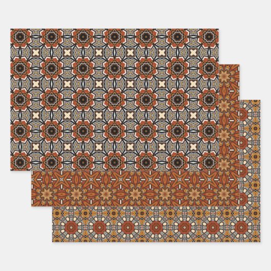 アフリカの地球のシームレスな民族パターンセット3 ラッピングペーパーシート (セット)