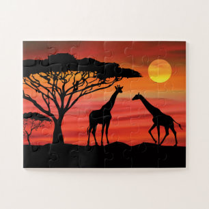 アフリカの夕日とキリン ジグソーパズル