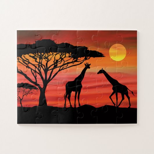 アフリカの夕日とキリン ジグソーパズル (横)