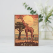アフリカの夕日とキリン – ヴィンテージ旅行ポスター シーズンポストカード (スタンド正面)