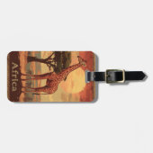 アフリカの夕日とキリン – ヴィンテージ旅行ポスター ラゲッジタグ (正面横)