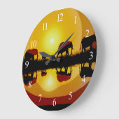 アフリカの夕焼け象 ラージ壁時計 (傾斜)