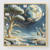 アフリカの天の夜空の下でキリン スクエア壁時計 (正面)