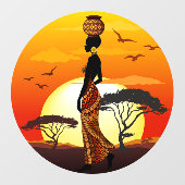 アフリカの太陽に輝くアフリカの美しい女性のシルエット ウィンドウサイン (シート)