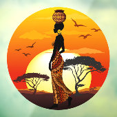 アフリカの太陽に輝くアフリカの美しい女性のシルエット ウィンドウサイン (シート3)