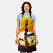 アフリカの太陽に輝くアフリカの美しい女性のシルエット エプロン (着用した状態)