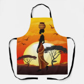アフリカの太陽に輝くアフリカの美しい女性のシルエット エプロン (正面)