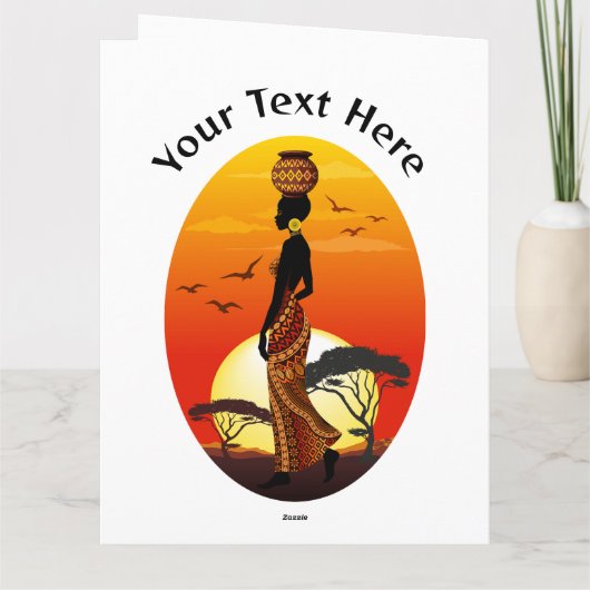 アフリカの太陽に輝くアフリカの美しい女性のシルエット カード (裏面)
