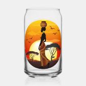 アフリカの太陽に輝くアフリカの美しい女性のシルエット ガラス缶 (裏面)