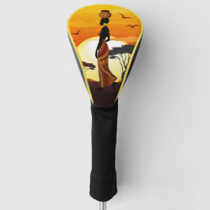 アフリカの太陽に輝くアフリカの美しい女性のシルエット ゴルフヘッドカバー