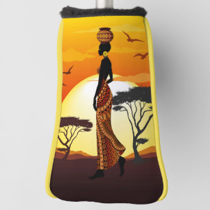 アフリカの太陽に輝くアフリカの美しい女性のシルエット ゴルフヘッドカバー