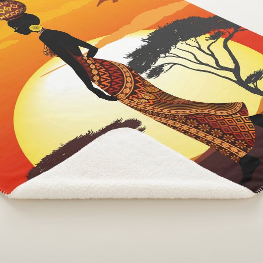 アフリカの太陽に輝くアフリカの美しい女性のシルエット シェルパブランケット (3/4)