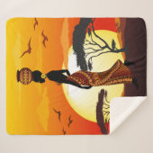 アフリカの太陽に輝くアフリカの美しい女性のシルエット シェルパブランケット (正面(横))