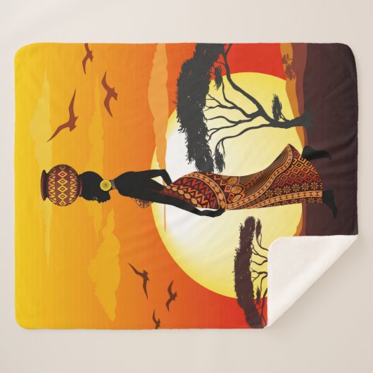 アフリカの太陽に輝くアフリカの美しい女性のシルエット シェルパブランケット (正面(横))