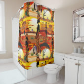 アフリカの太陽に輝くアフリカの美しい女性のシルエット シャワーカーテン (インサイチュ)