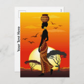 アフリカの太陽に輝くアフリカの美しい女性のシルエット シーズンポストカード (正面/裏面)