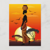 アフリカの太陽に輝くアフリカの美しい女性のシルエット シーズンポストカード (正面)