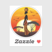 アフリカの太陽に輝くアフリカの美しい女性のシルエット シール (シート)