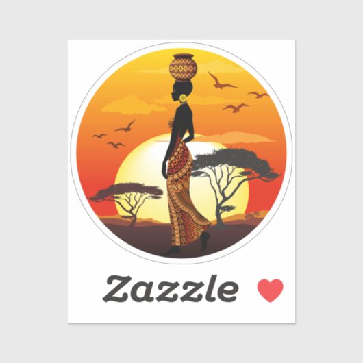 アフリカの太陽に輝くアフリカの美しい女性のシルエット シール (シート)