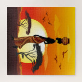 アフリカの太陽に輝くアフリカの美しい女性のシルエット ジグソーパズル (横)