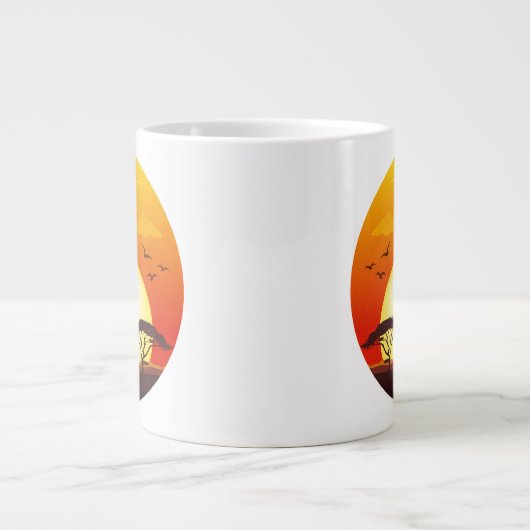 アフリカの太陽に輝くアフリカの美しい女性のシルエット ジャンボコーヒーマグカップ (正面)